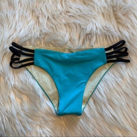 L*Space Bikini Bottom Teal Blue Strappy Sides - Picture 5 of 11